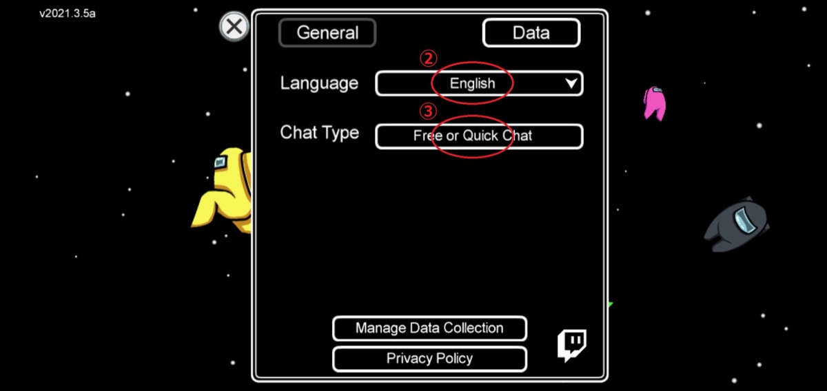 「Among Us」 言語設定画像2